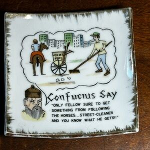 Vintage Confucius Say Funny Porcelain Collector Plate Trinket Dish Bradley Japan